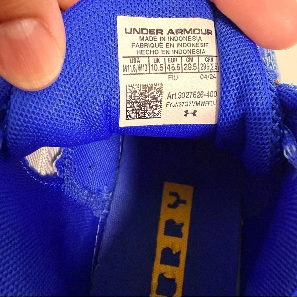 Under Armour Curry Men’s Basketball Athletic Shoe Size 11.5 Blue, Yellow & White